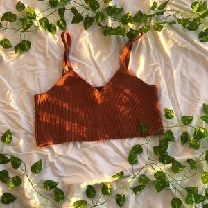 Forever 21 Rust Orange Ribbed Super-cropped tank, Size Large